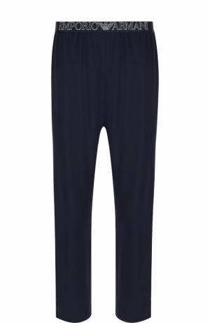 Домашние брюки прямого кроя с поясом на резинке Emporio Armani. Цвет: темно-синий