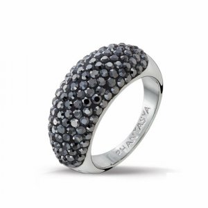 Перстень , сталь, родирование, кристаллы Swarovski, размер 17, черный, серебряный Phantasya. Цвет: черный/серебристый