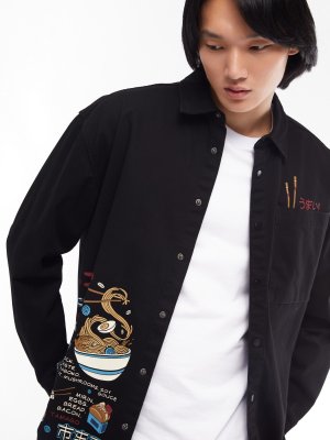 Куртка-рубашка из хлопка с длинным рукавом и драконом zolla. Цвет: черный