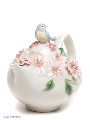 Чайник Голубая птица Счастья Pavone. Цвет: белый, зеленый, розовый