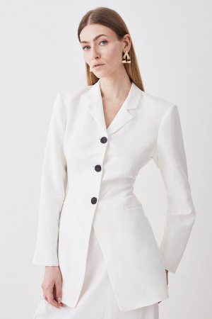 Льняной пиджак строгого кроя с высоким разрезом , белый Karen Millen
