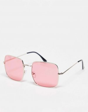 Розовые солнцезащитные очки в металлической оправе квадратной формы South Beach