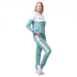 Костюм спортивный женский толстовка и брюки, размер 48, футер, хлопок Натали. Цвет: зеленый/голубой