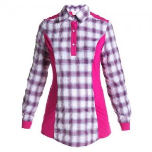 Блузка рубашечного типа с трикотажными вставками Mammy Size 30817247 (42-48) клетка/малиновая (Фуксия; Размер 42) MammySize. Цвет: розовый
