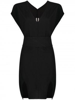 Короткое платье с V-образным вырезом и поясом Rick Owens. Цвет: черный