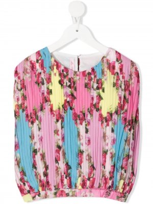Плиссированная блузка с цветочным принтом Miss Blumarine. Цвет: розовый
