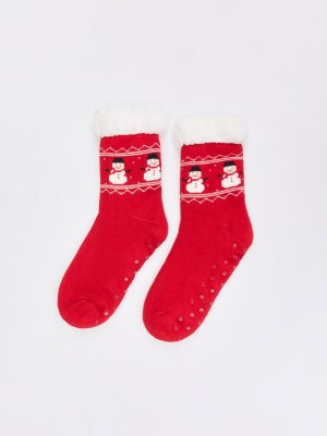 Тёплые носки с экомехом и новогодним узором zolla. Цвет: красный