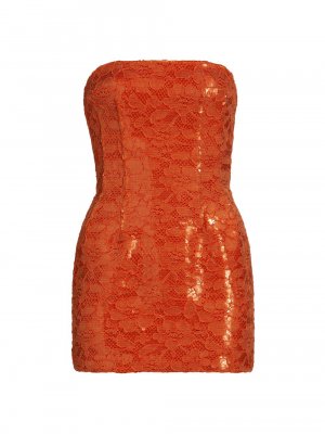 Мини-платье без бретелек с кружевом и пайетками , оранжевый LaQuan Smith