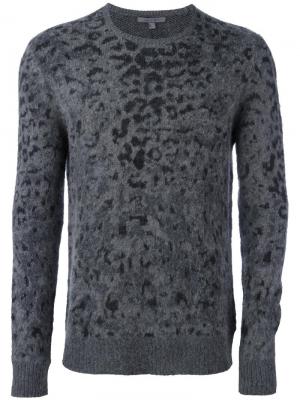 Жаккардовый пуловер с леопардовым принтом John Varvatos. Цвет: серый