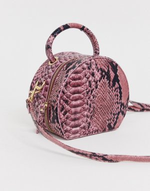 Бордовая круглая сумка через плечо со змеиным принтом -Розовый Chateau