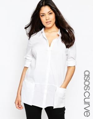 Удлиненная рубашка с большими карманами ASOS CURVE. Цвет: белый