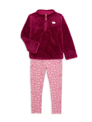 Комплект из двух предметов: пуловер искусственной овчины и леггинсы с сердечками для маленькой девочки , цвет Red Multi Juicy Couture