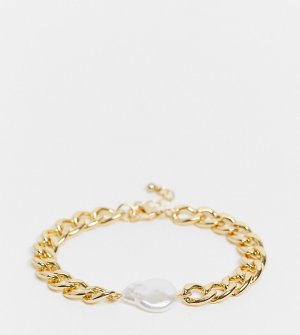 Массивный браслет-цепочка золотистого цвета с жемчужной вставкой -Золотистый DesignB London Curve