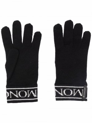 Шерстяные перчатки с вышитым логотипом Moncler Enfant. Цвет: черный