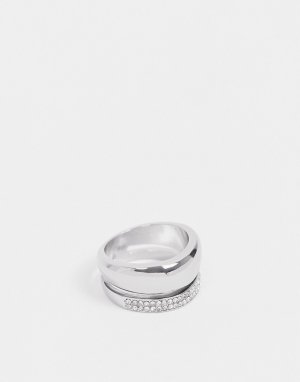Двойное серебристое кольцо со стразами -Серебряный Liars & Lovers