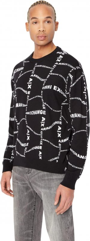 Хлопковый пуловер с принтом , цвет Black Distorted Logo Armani Exchange