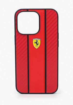 Чехол для iPhone Ferrari 13 Pro, PU Carbon/Smooth with metal logo Hard Red. Цвет: красный