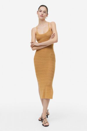 Вязаное крючком платье , горчица желтая H&M