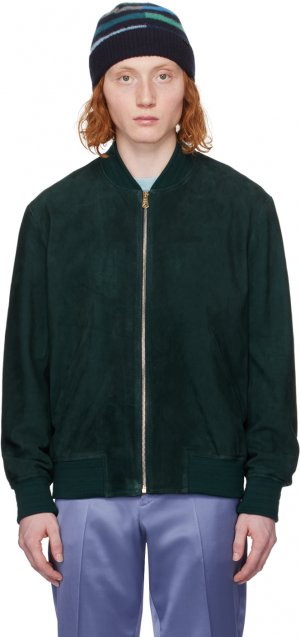 Зеленая кожаная куртка с воро Paul Smith