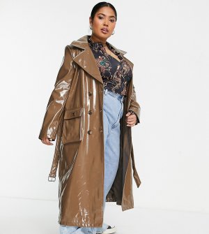 Глянцевое пальто цвета капучино Urbancode Plus-Коричневый цвет Curve