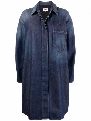Двухцветное джинсовое пальто на пуговицах MM6 Maison Margiela. Цвет: синий