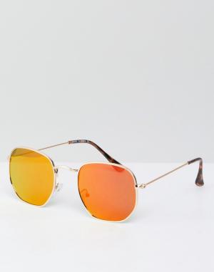 Золотистые солнцезащитные очки с розовыми стеклами River Island. Цвет: золотой