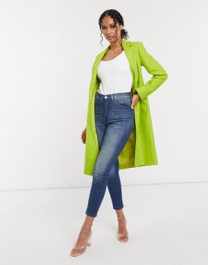 Приталенное пальто лаймового цвета с добавлением шерсти -Зеленый Helene Berman