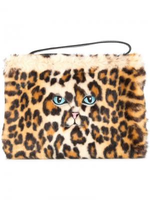 Faux leopard fur clutch bag Vivetta. Цвет: коричневый