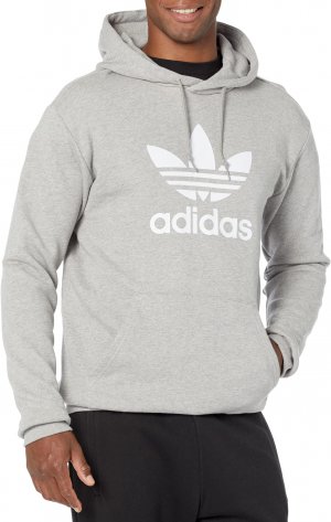Толстовка с капюшоном и пуловером изображением трилистника adidas, цвет Medium Grey Heather Adidas