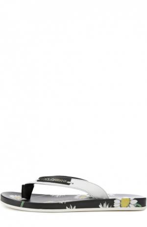 Кожаные шлепанцы с принтом на стельке Dolce & Gabbana. Цвет: черно-белый