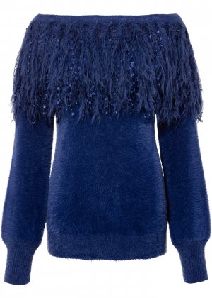 Пуловер с открытыми плечами bonprix. Цвет: синий