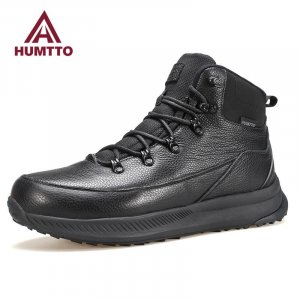 Мужские кожаные ботинки , роскошные дизайнерские зимние туфли на платформе, черные резиновые ботильоны, водонепроницаемые рабочие кроссовки HUMTTO