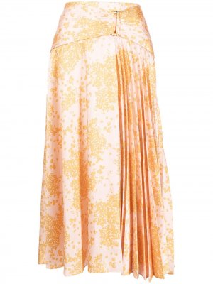 Плиссированная юбка миди с цветочным принтом Acler. Цвет: оранжевый