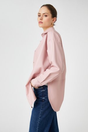 Кожаная куртка-рубашка с разрезом на кнопке , розовый Koton
