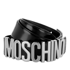 Ремень calf leather logo belt black/silver , черный Moschino