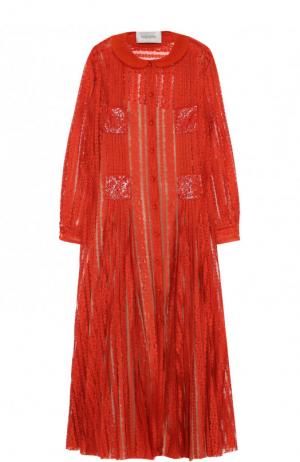 Приталенное платье-макси с длинным рукавом Valentino. Цвет: темно-оранжевый
