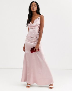 Атласное платье макси -Розовый цвет City Goddess