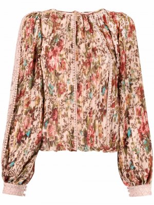 Плиссированная блузка с цветочным принтом byTiMo. Цвет: розовый