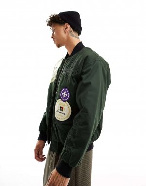 Темно-зеленая куртка-бомбер Stratford с вышивкой и значками HUF. Цвет: зеленый