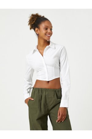 Укороченная рубашка-корсет с длинным рукавом и классическим воротником-манжетой , белый Koton