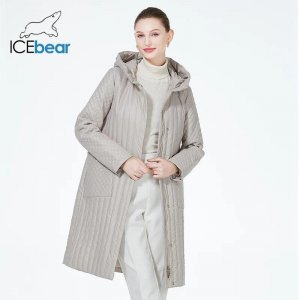 2024 женская куртка, длинная весенне-осенняя элегантная тонкая стеганая куртка из тонкого хлопка с поясом GWC3678I ICEbear
