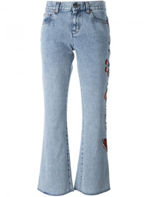 Расклешенные джинсы с цветочной вышивкой Gucci. Цвет: синий