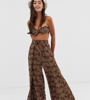 Широкие пляжные брюки с леопардовым принтом -Коричневый Monki