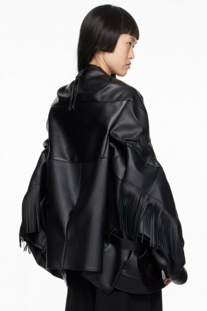 Черное пальто из искусственной кожи с бахромой Junya Watanabe