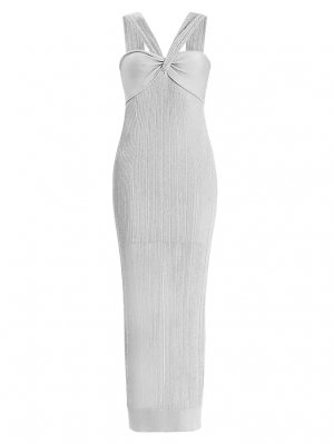 Вечернее платье цвета металлик с закрученными бретелями Pointelle , цвет met silver Hervé Léger