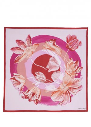 Розовая женская шелковая шаль с цветочным узором Ferragamo