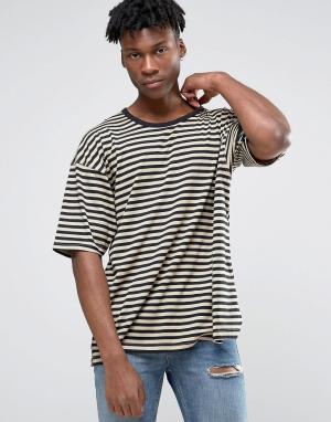 Oversize-футболка в полоску с заниженной линией плеч Other UK. Цвет: коричневый