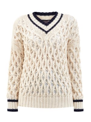 Хлопковый пуловер узорной вязки с мерцающими пайетками LORENA ANTONIAZZI. Цвет: бежевый