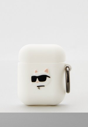 Чехол для наушников Karl Lagerfeld Airpods 1/2, силиконовый Silicone. Цвет: белый