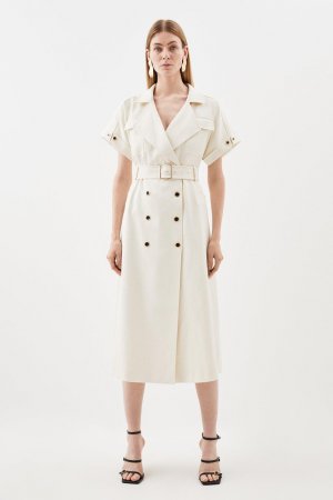 Приталенное платье-рубашка миди с поясом в практичном стиле , белый Karen Millen